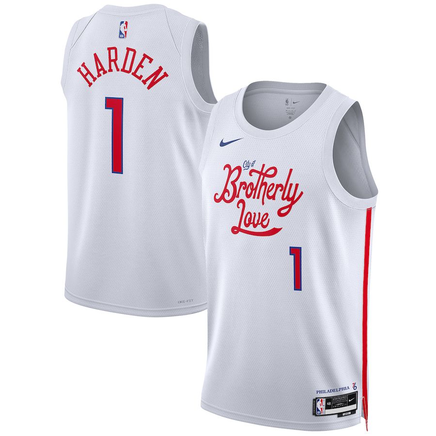 Men Philadelphia 76ers #1 James Harden Nike White City Edition 2022-23 Swingman NBA Jersey